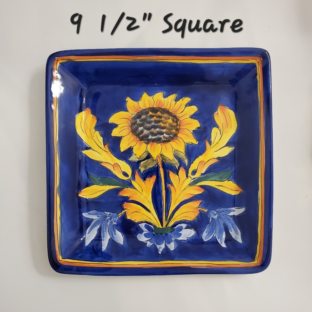 9 1/2" "Tuscan Lemon" Square Cobalt Blue & Yellow Ceramic Dish EUC - Picture 2 of 9